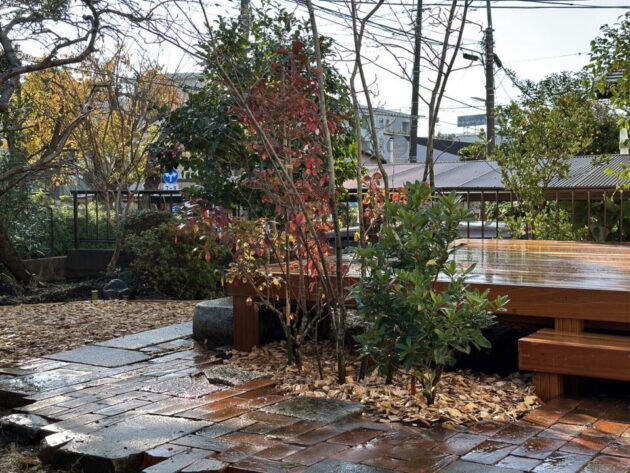 レンガとコンクリート平板のアプローチ(再利用)